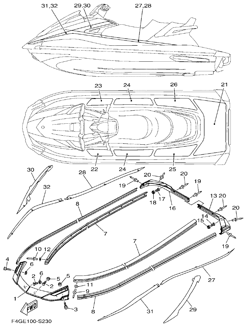 Yamaha VX1050AV GUNWALE & MAT parts diagram